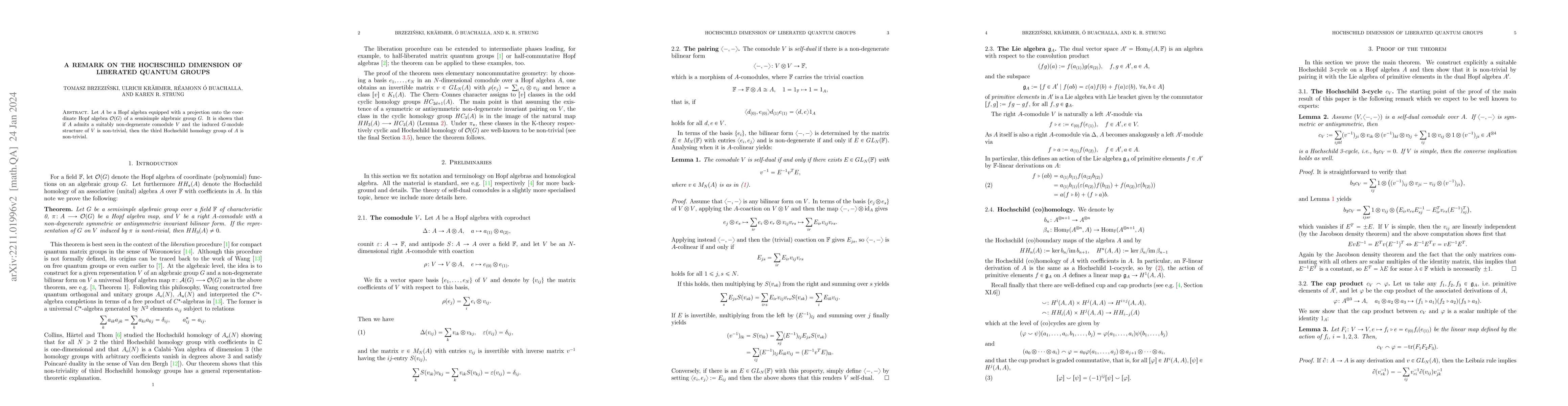 Thumbnail for A remark on the Hochschild dimension of liberated quantum groups