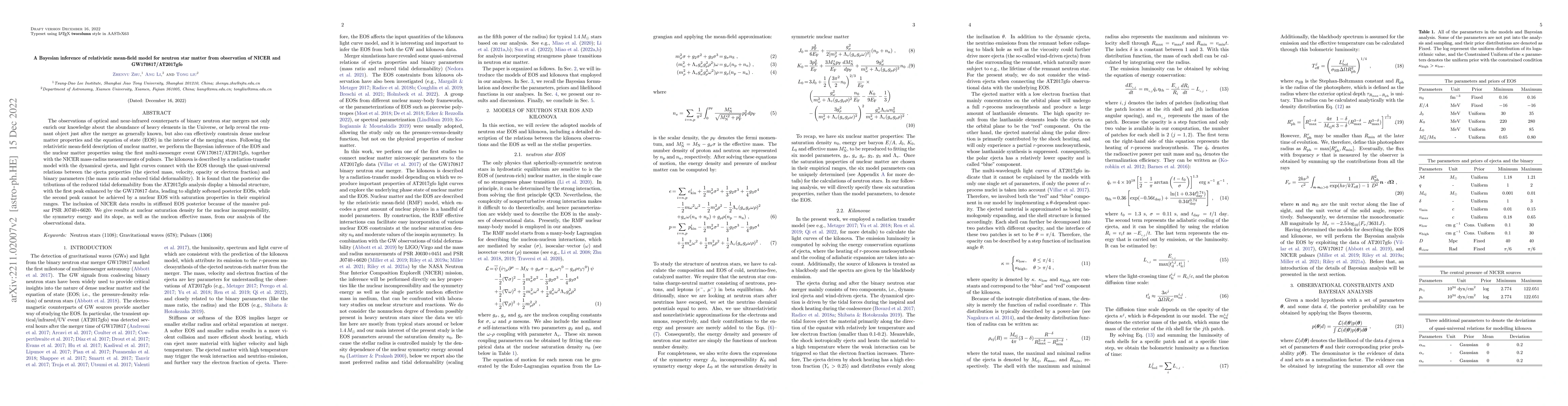 Thumbnail for A Bayesian inference of relativistic mean-field model for neutron star
  matter from observation of NICER and GW170817/AT2017gfo