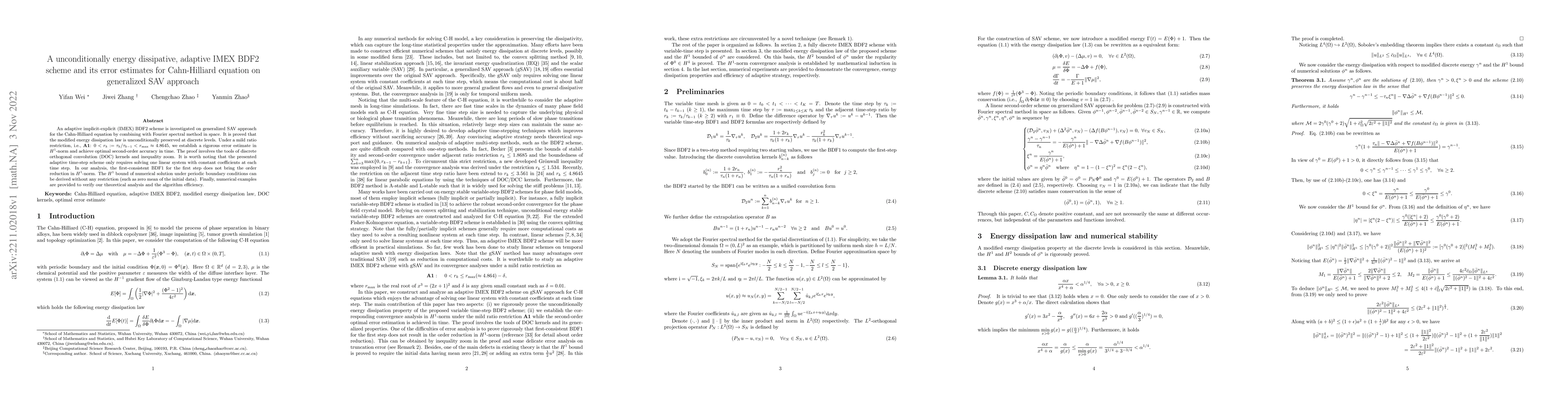 Thumbnail for A unconditionally energy dissipative, adaptive IMEX BDF2 scheme and its
  error estimates for Cahn-Hilliard equation on generalized SAV approach