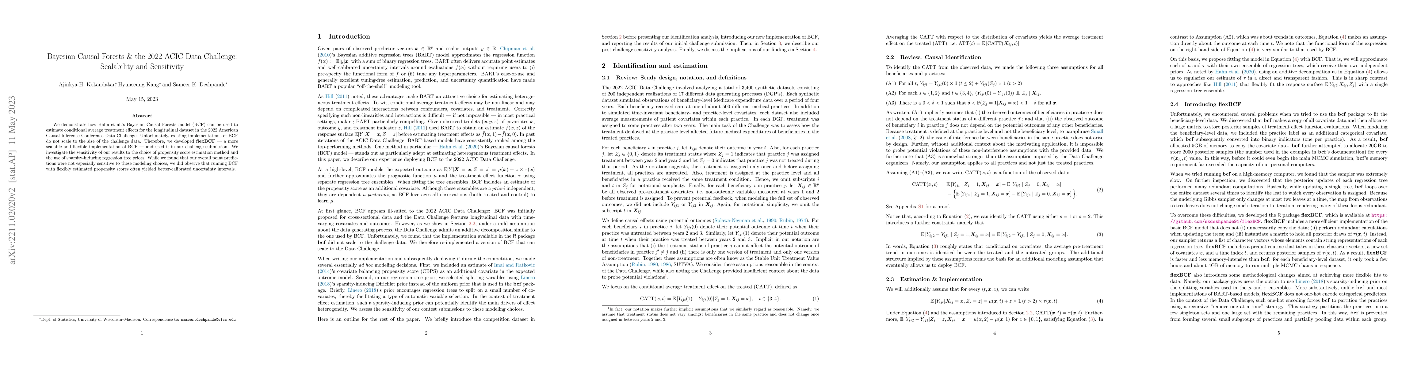Thumbnail for Bayesian Causal Forests & the 2022 ACIC Data Challenge: Scalability and
  Sensitivity