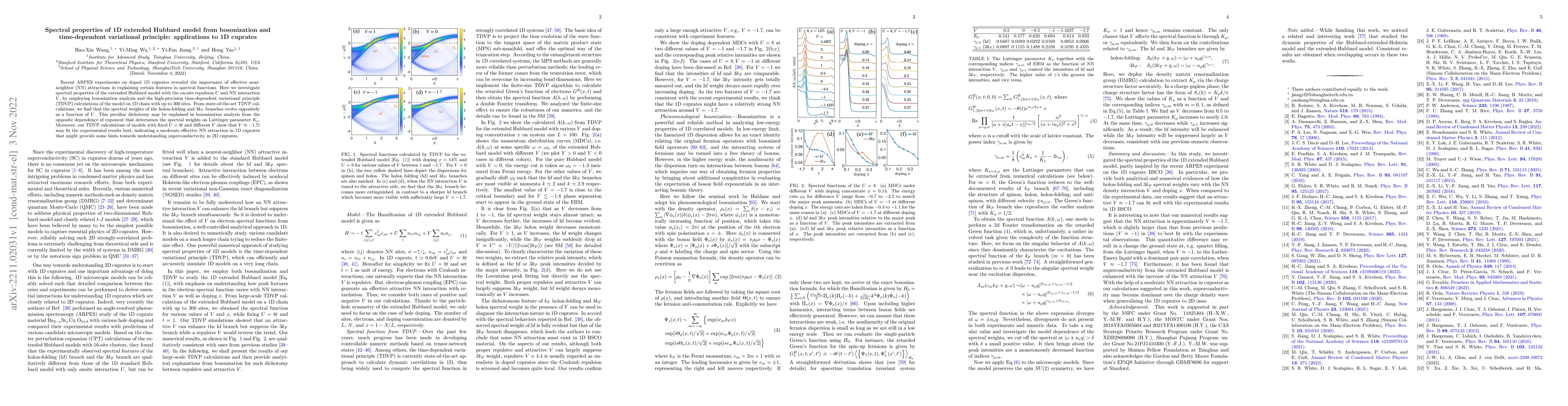 Thumbnail for Spectral properties of 1D extended Hubbard model from bosonization and
  time-dependent variational principle: applications to 1D cuprate