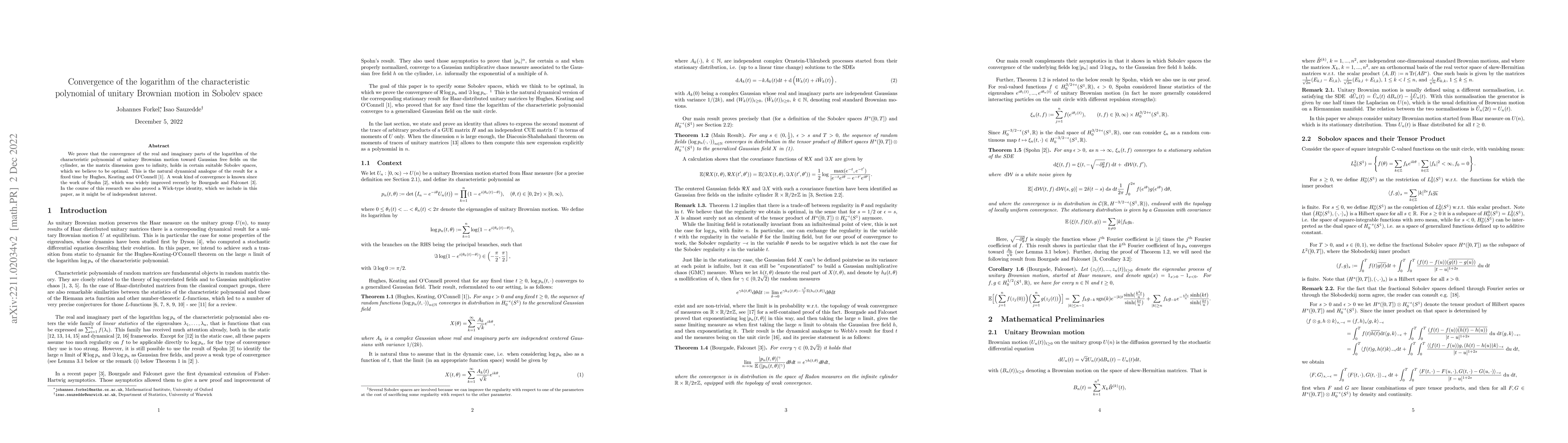 Thumbnail for Convergence of the logarithm of the characteristic polynomial of unitary
  Brownian motion in Sobolev space