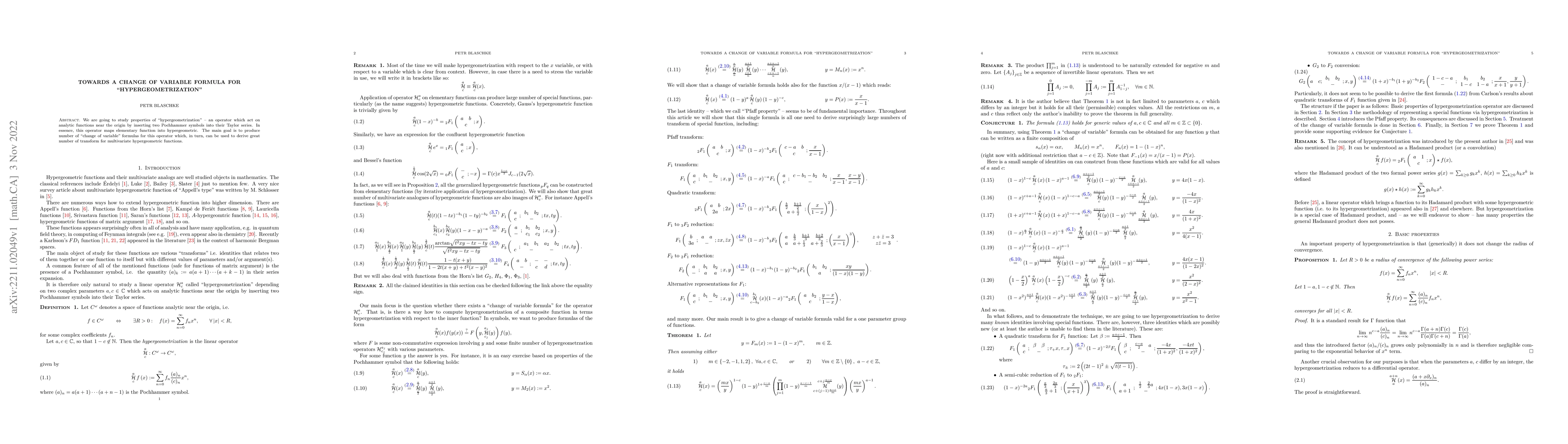 Thumbnail for Towards a change of variable formula for "hypergeometrization"
