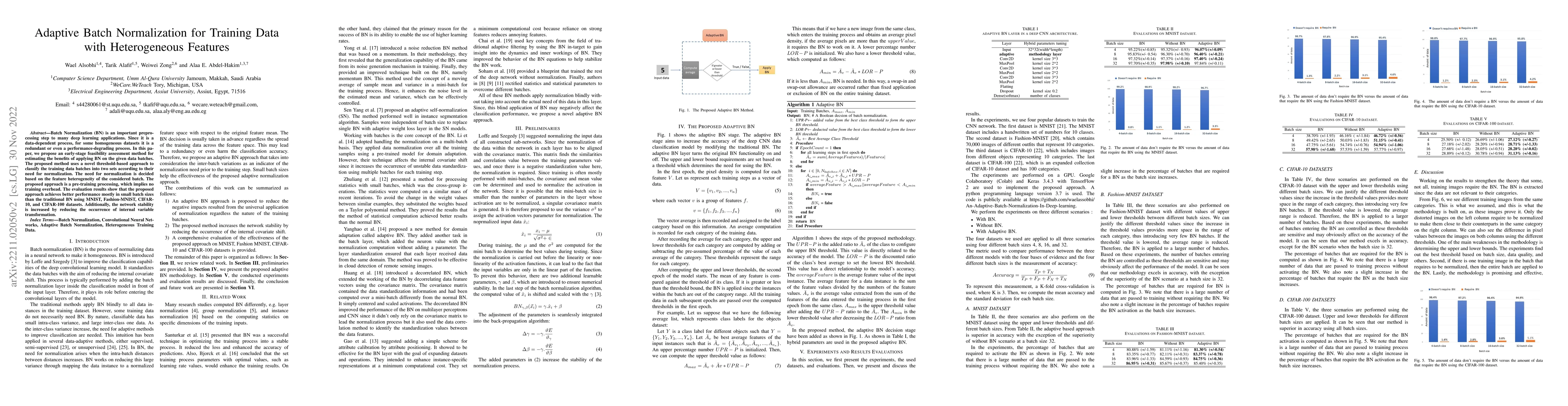 Thumbnail for Adaptive Batch Normalization for Training Data with Heterogeneous
  Features