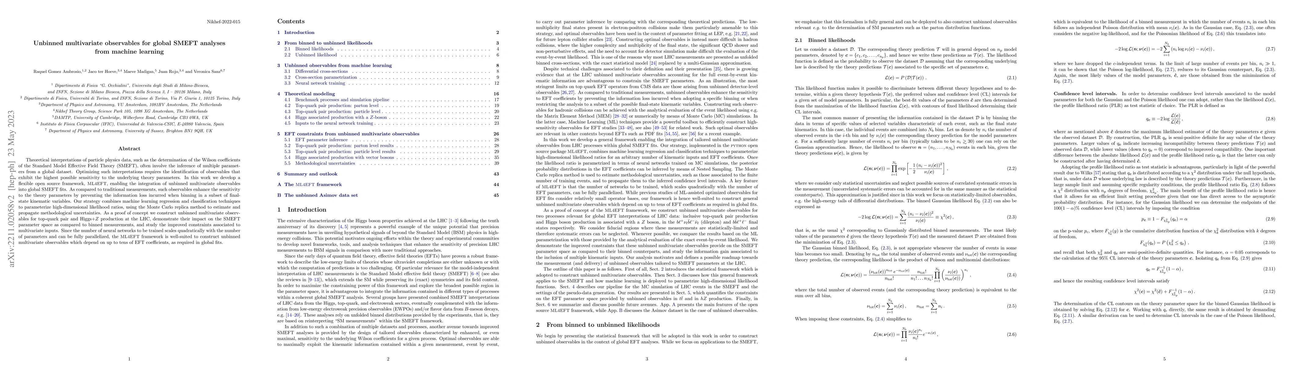 Thumbnail for Unbinned multivariate observables for global SMEFT analyses from machine
  learning
