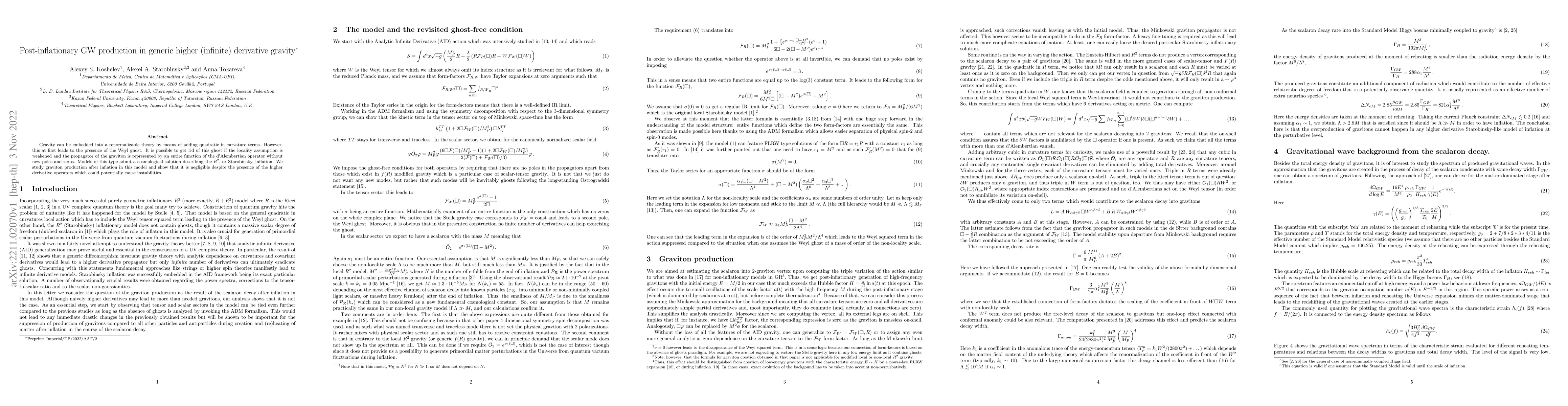Thumbnail for Post-inflationary GW production in generic higher (infinite) derivative
  gravity