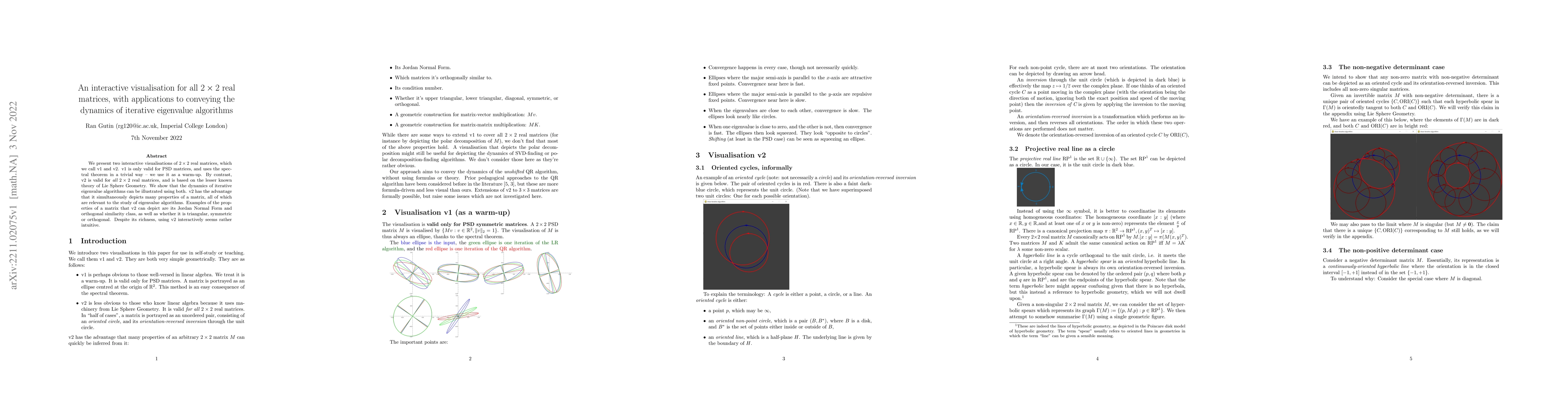 Thumbnail for An interactive visualisation for all 2x2 real matrices, with
  applications to conveying the dynamics of iterative eigenvalue algorithms