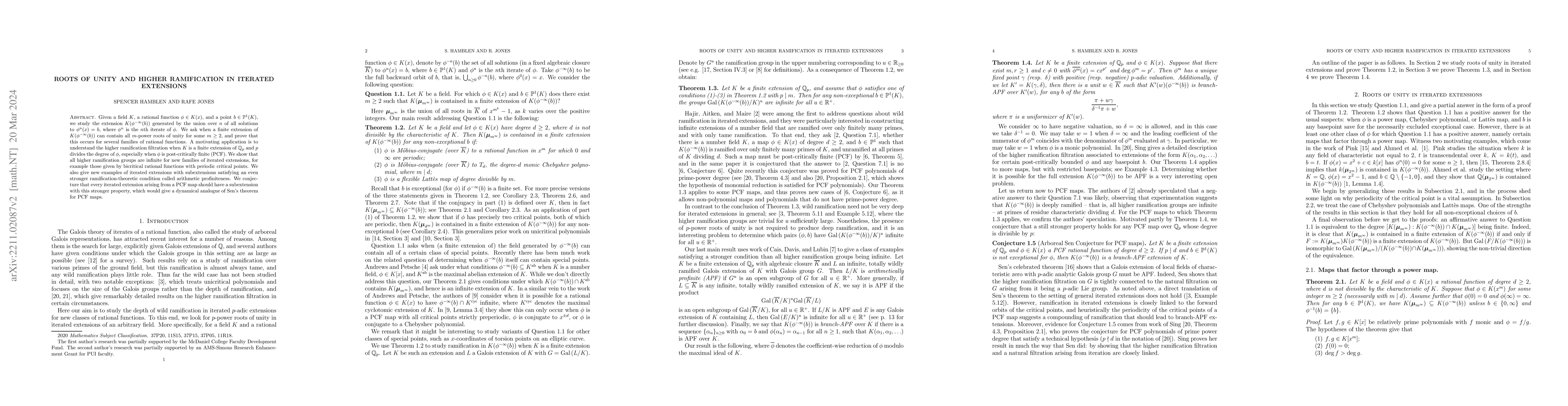 Thumbnail for Roots of unity and higher ramification in iterated extensions