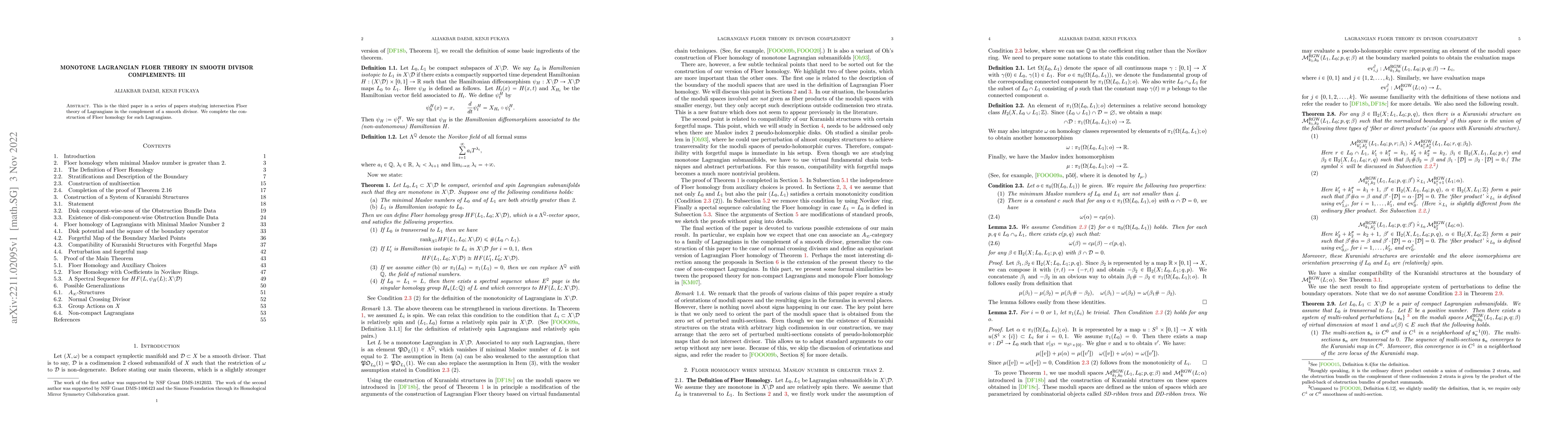 Thumbnail for Monotone Lagrangian Floer theory in smooth divisor complements: III