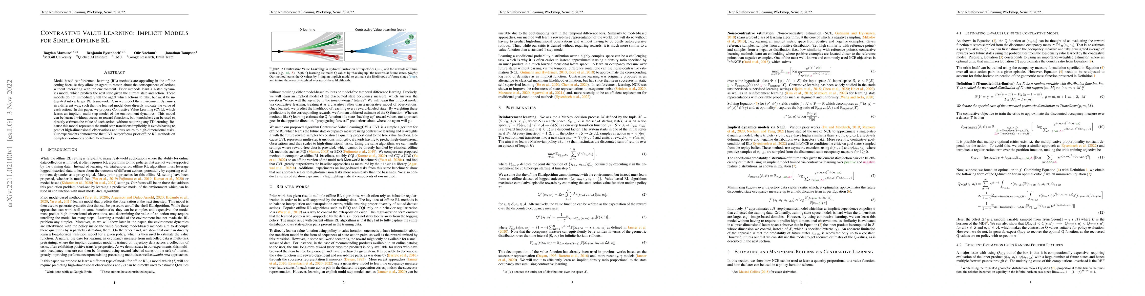 Thumbnail for Contrastive Value Learning: Implicit Models for Simple Offline RL