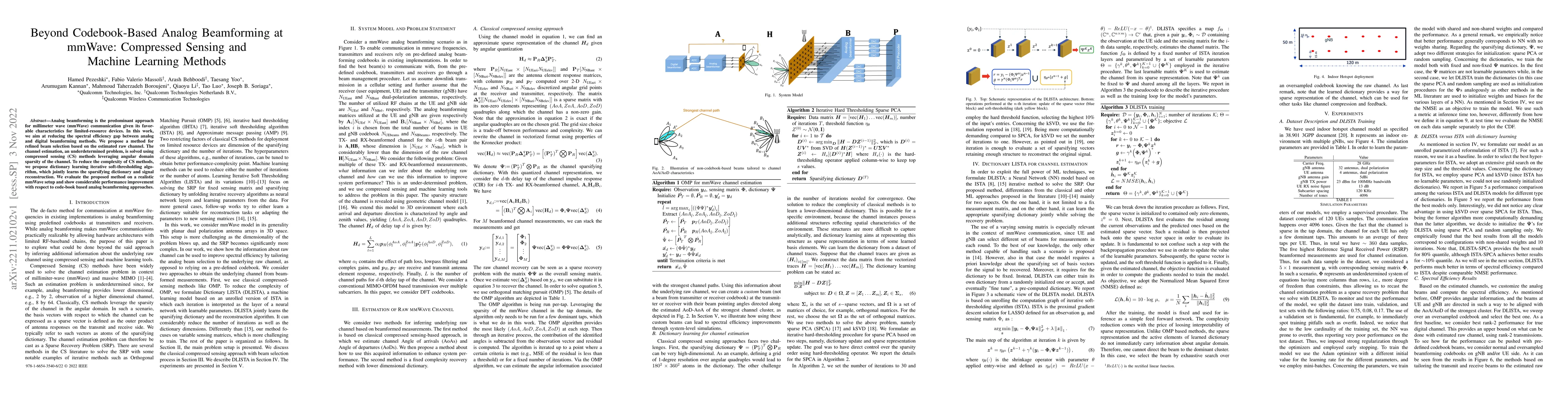 Thumbnail for Beyond Codebook-Based Analog Beamforming at mmWave: Compressed Sensing
  and Machine Learning Methods