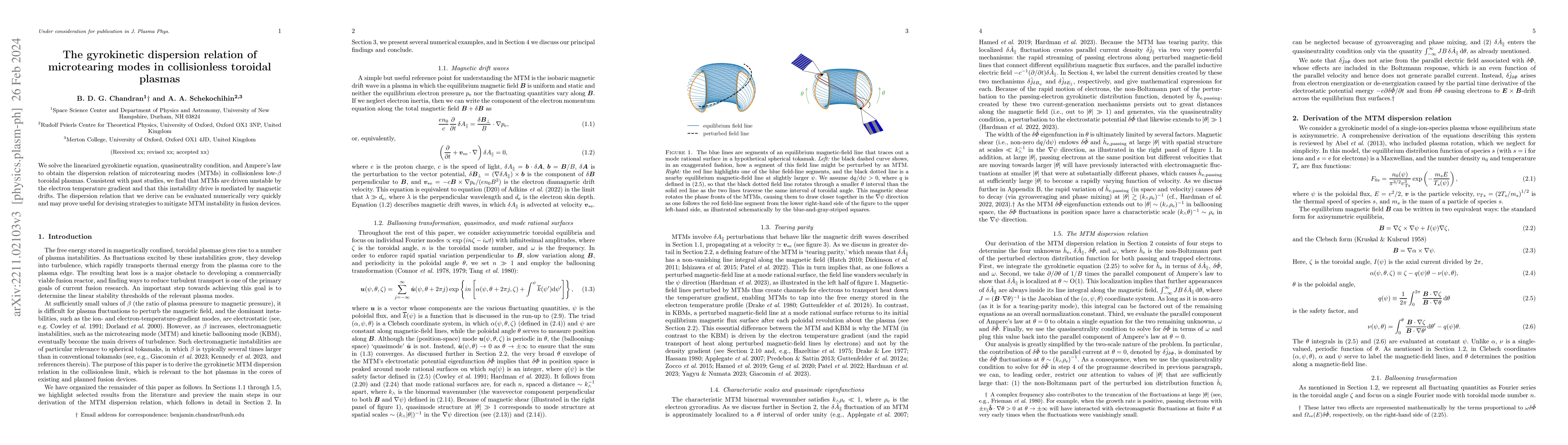 Thumbnail for The gyrokinetic dispersion relation of microtearing modes in
  collisionless toroidal plasmas