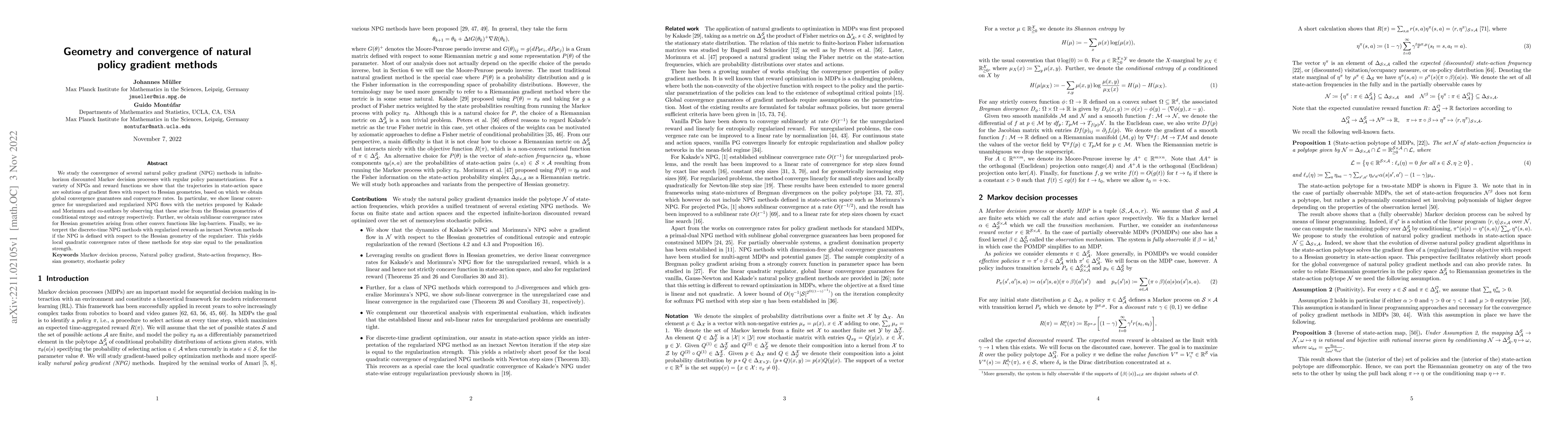 Thumbnail for Geometry and convergence of natural policy gradient methods
