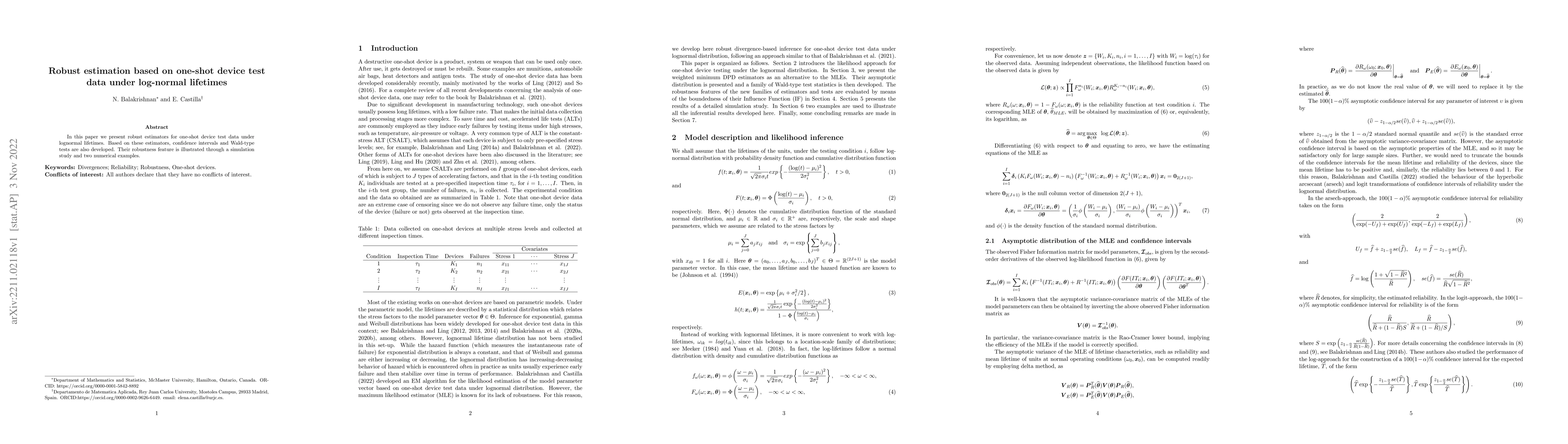 Thumbnail for Robust estimation based on one-shot device test data under log-normal
  lifetimes