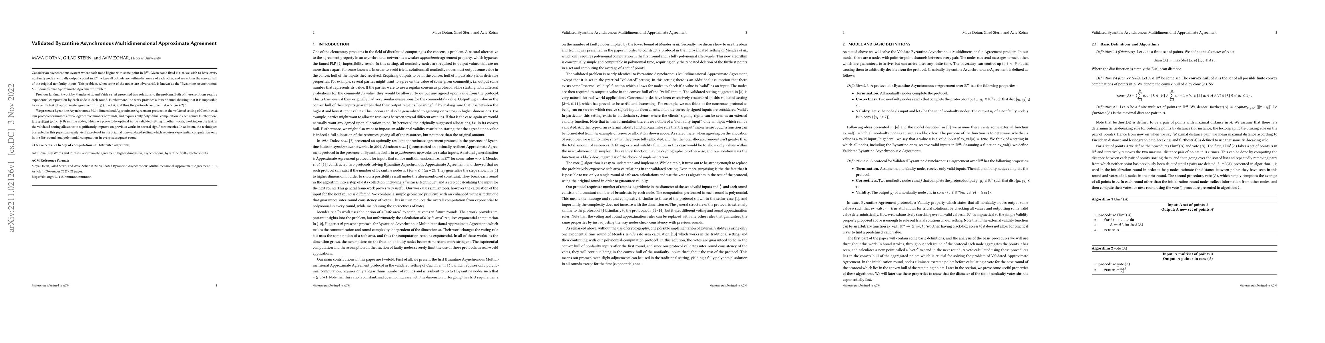 Thumbnail for Validated Byzantine Asynchronous Multidimensional Approximate Agreement