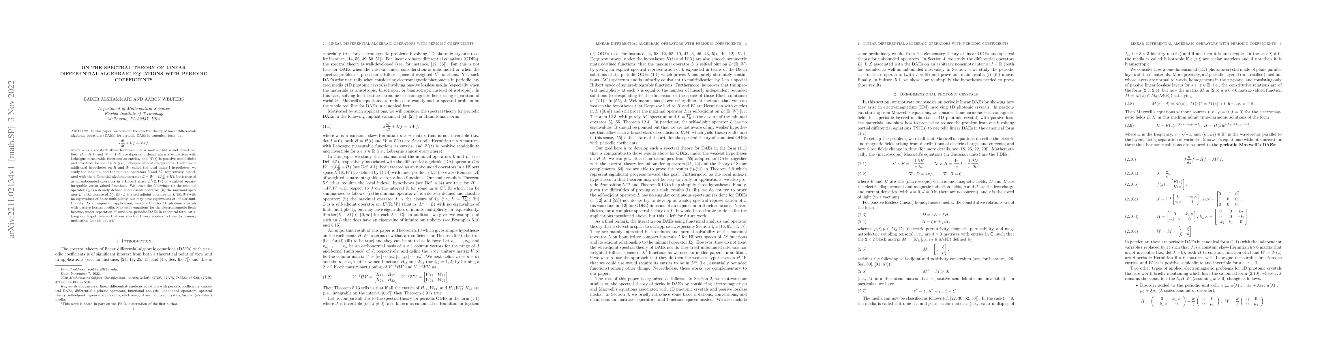 Thumbnail for On the Spectral Theory of Linear Differential-Algebraic Equations with
  Periodic Coefficients