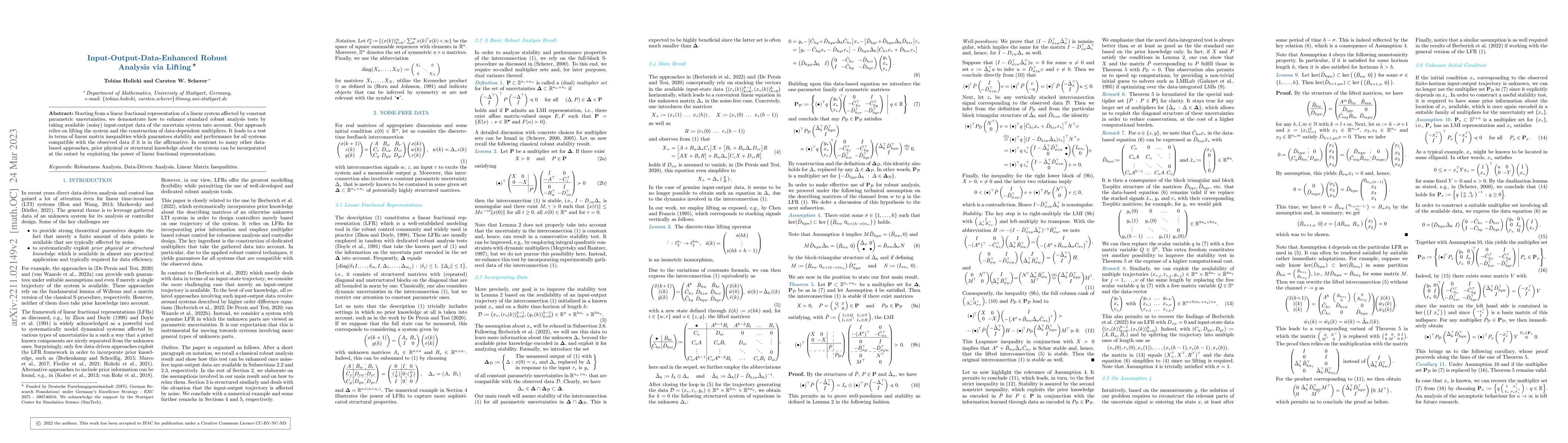 Thumbnail for Input-Output-Data-Enhanced Robust Analysis via Lifting