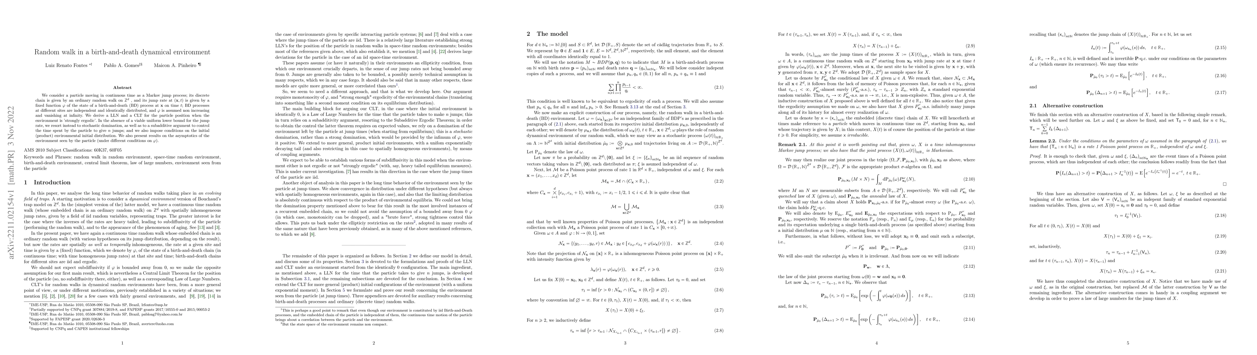 Thumbnail for Random walk in a birth-and-death dynamical environment