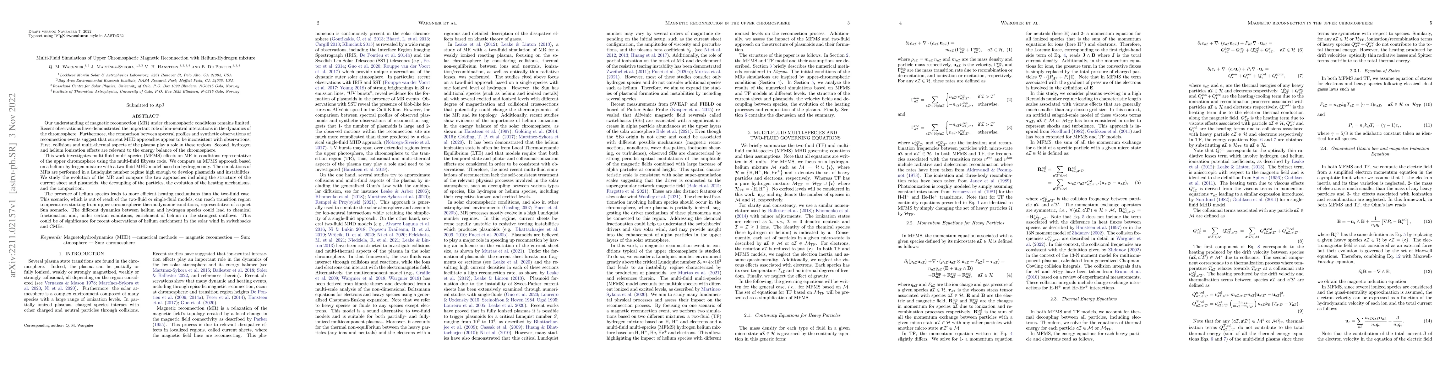 Thumbnail for Multi-Fluid Simulations of Upper Chromospheric Magnetic Reconnection
  with Helium-Hydrogen mixture