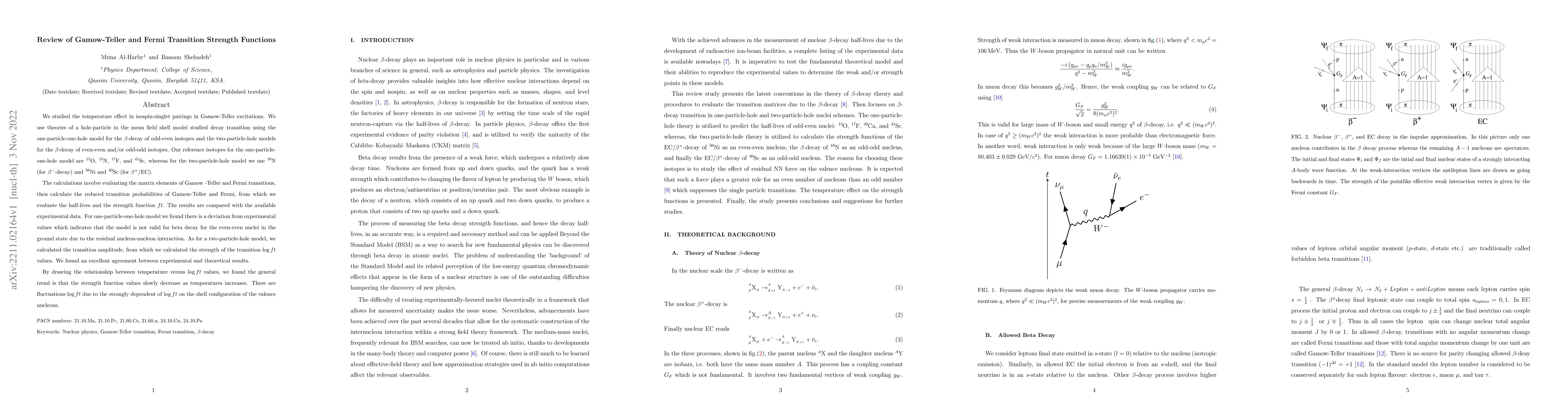 Thumbnail for Review of Gamow-Teller and Fermi Transition Strength Functions