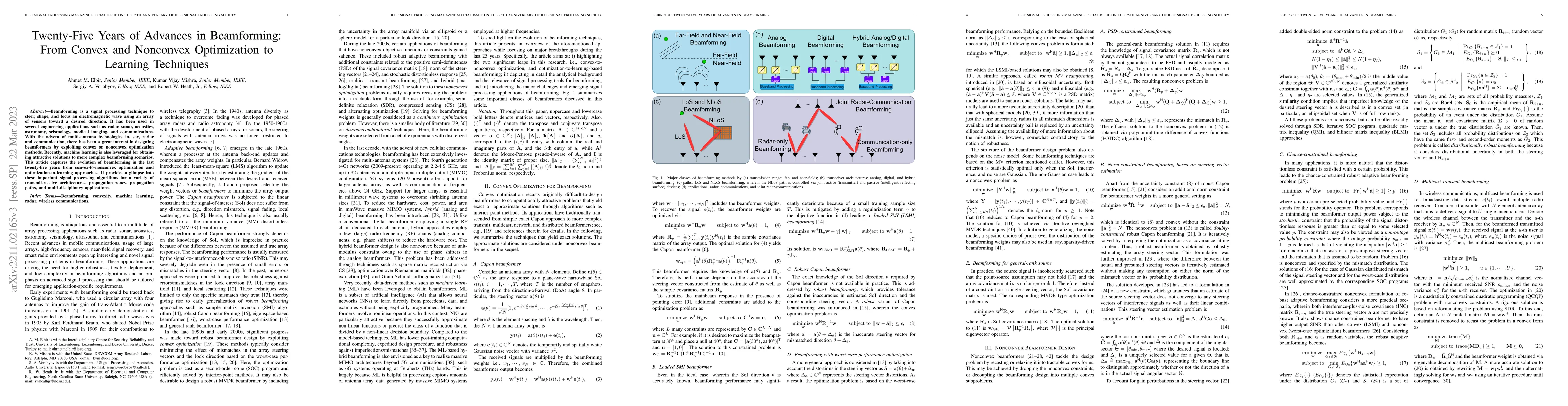 Thumbnail for Twenty-Five Years of Advances in Beamforming: From Convex and Nonconvex
  Optimization to Learning Techniques