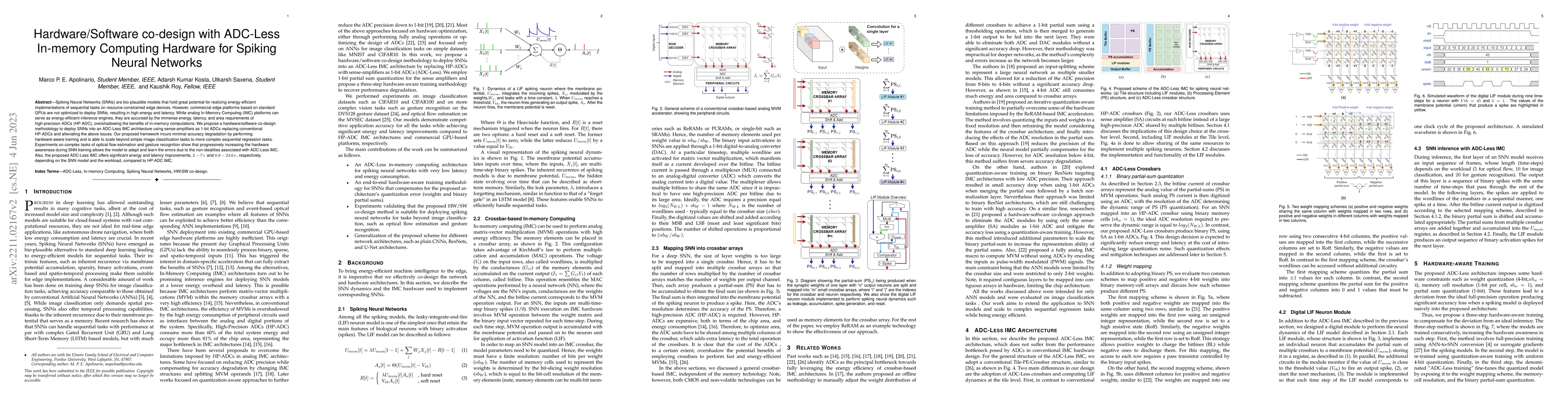 Thumbnail for Hardware/Software co-design with ADC-Less In-memory Computing Hardware
  for Spiking Neural Networks