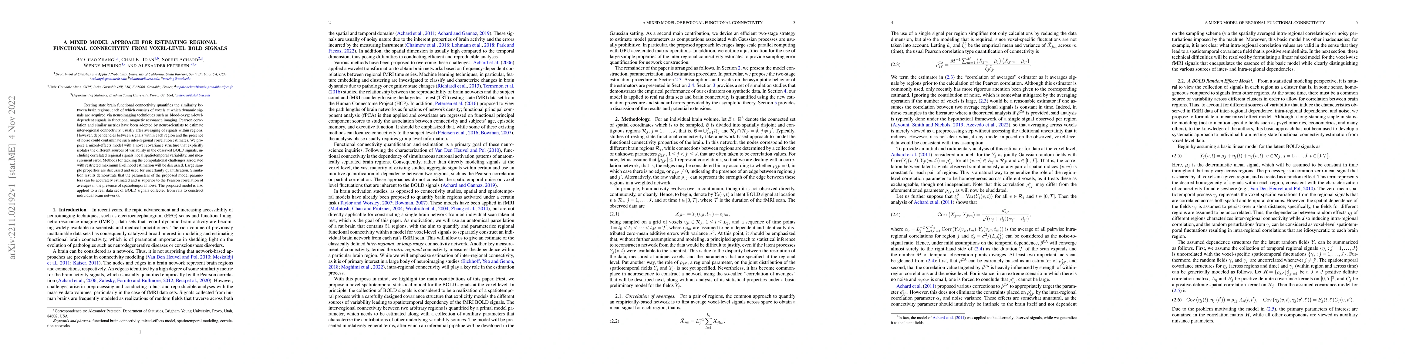 Thumbnail for A Mixed Model Approach for Estimating Regional Functional Connectivity
  from Voxel-level BOLD Signals