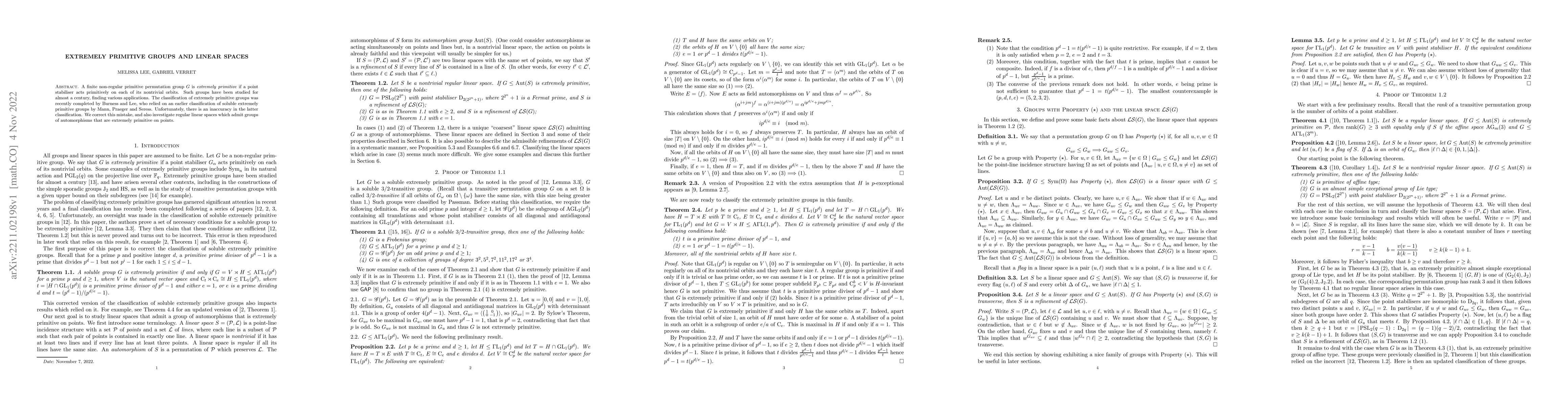 Thumbnail for Extremely primitive groups and linear spaces