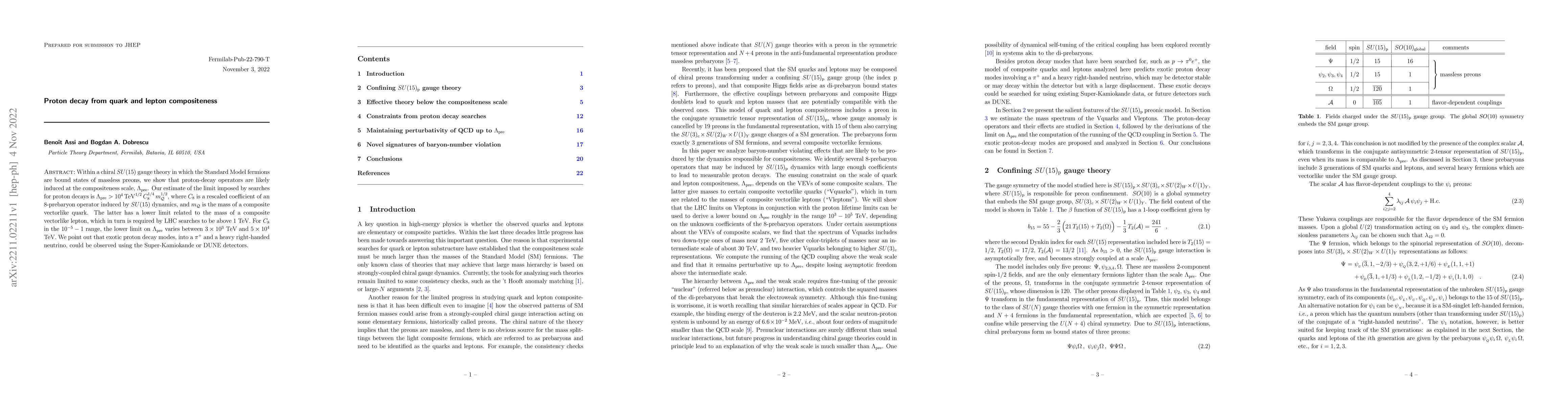 Thumbnail for Proton decay from quark and lepton compositeness