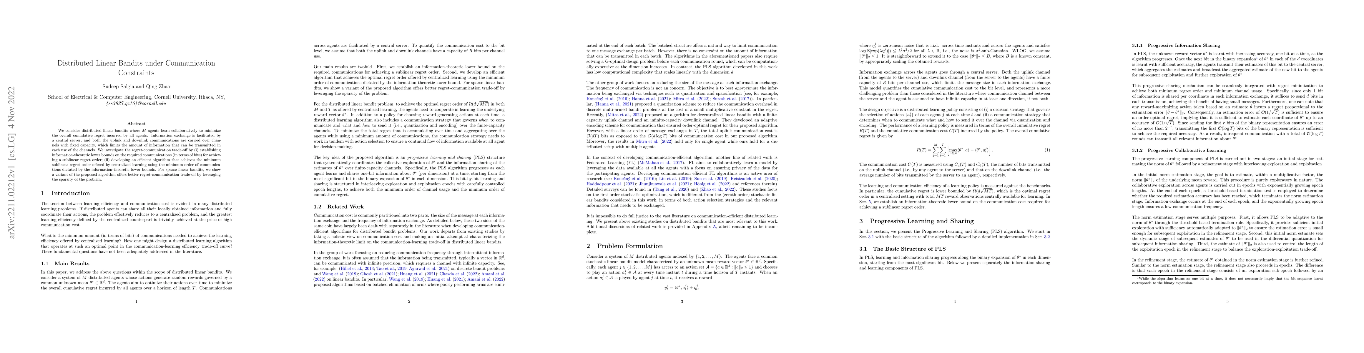 Thumbnail for Distributed Linear Bandits under Communication Constraints