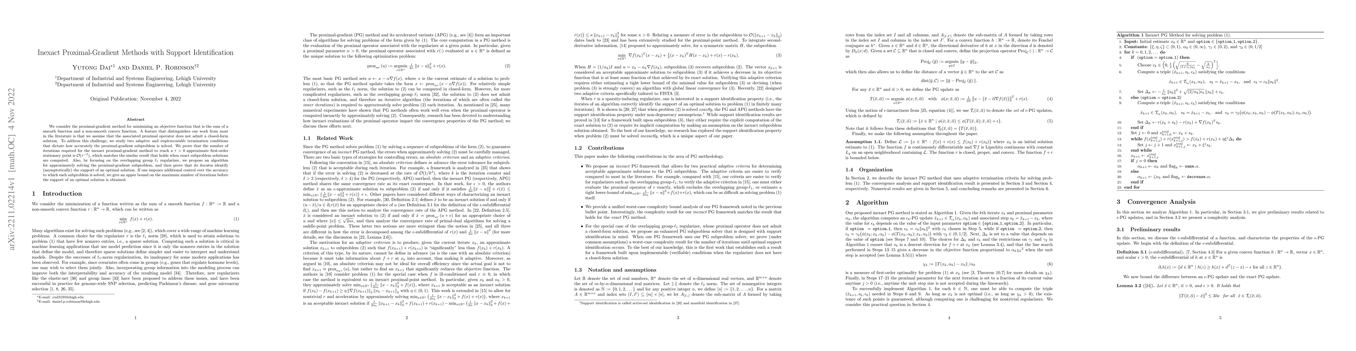 Thumbnail for Inexact Proximal-Gradient Methods with Support Identification