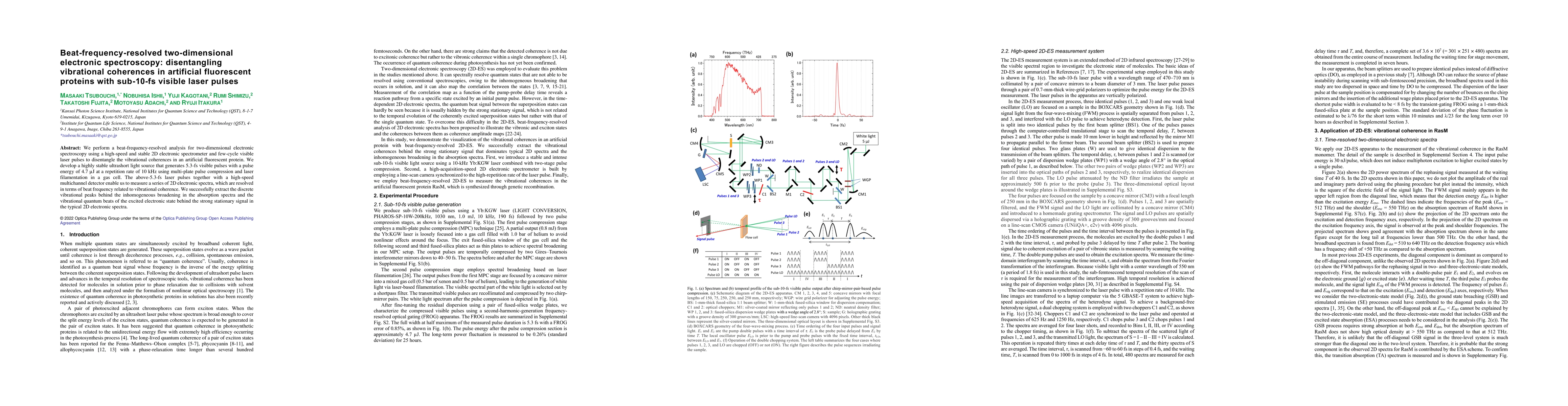 Thumbnail for Beat-frequency-resolved two-dimensional electronic spectroscopy:
  disentangling vibrational coherences in artificial fluorescent proteins with
  sub-10-fs visible laser pulses