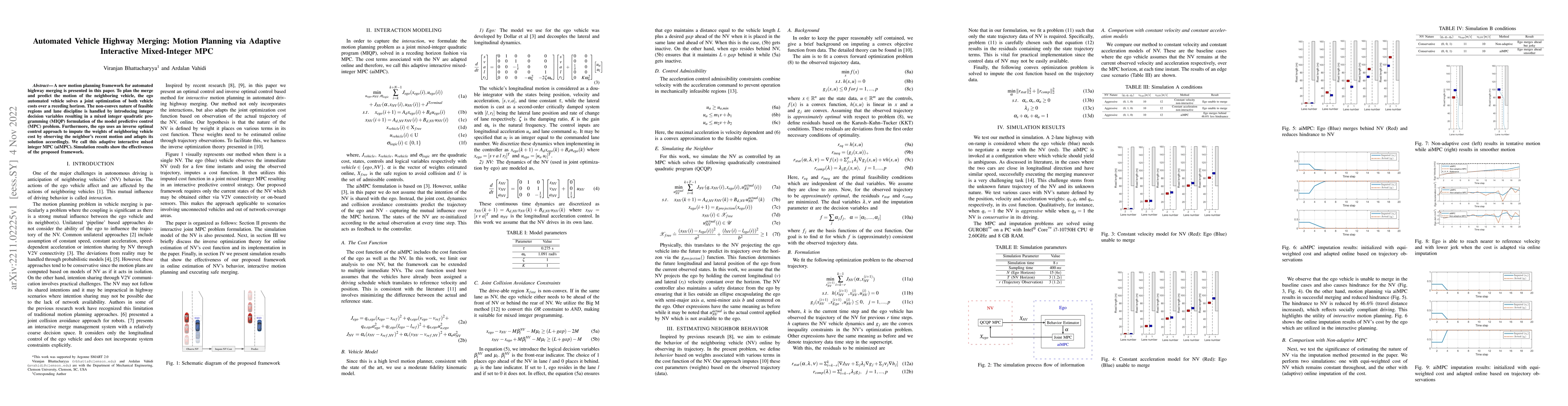 Thumbnail for Automated Vehicle Highway Merging: Motion Planning via Adaptive
  Interactive Mixed-Integer MPC