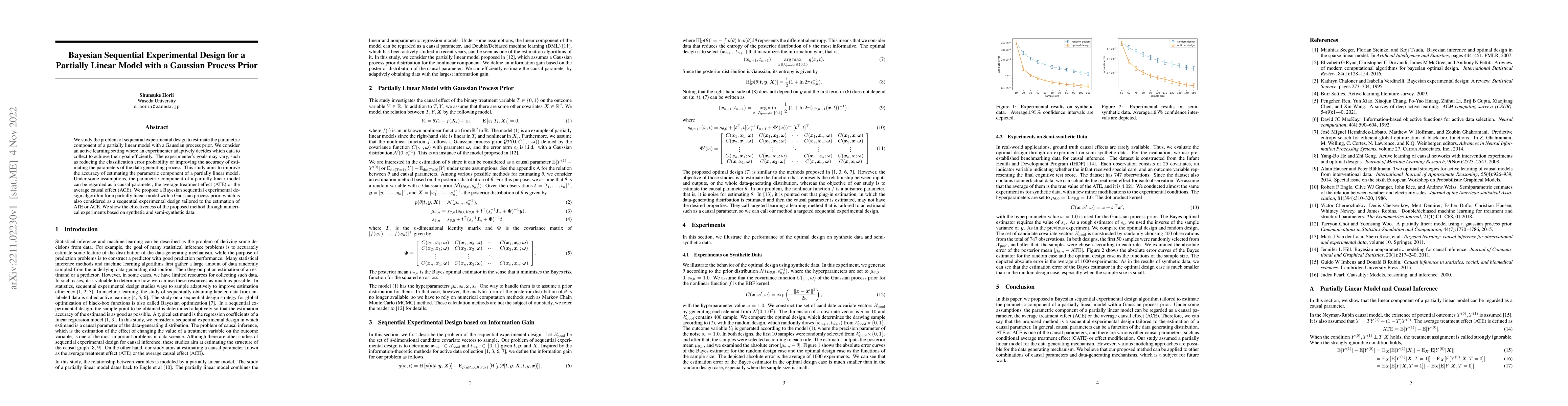 Thumbnail for Bayesian Sequential Experimental Design for a Partially Linear Model
  with a Gaussian Process Prior