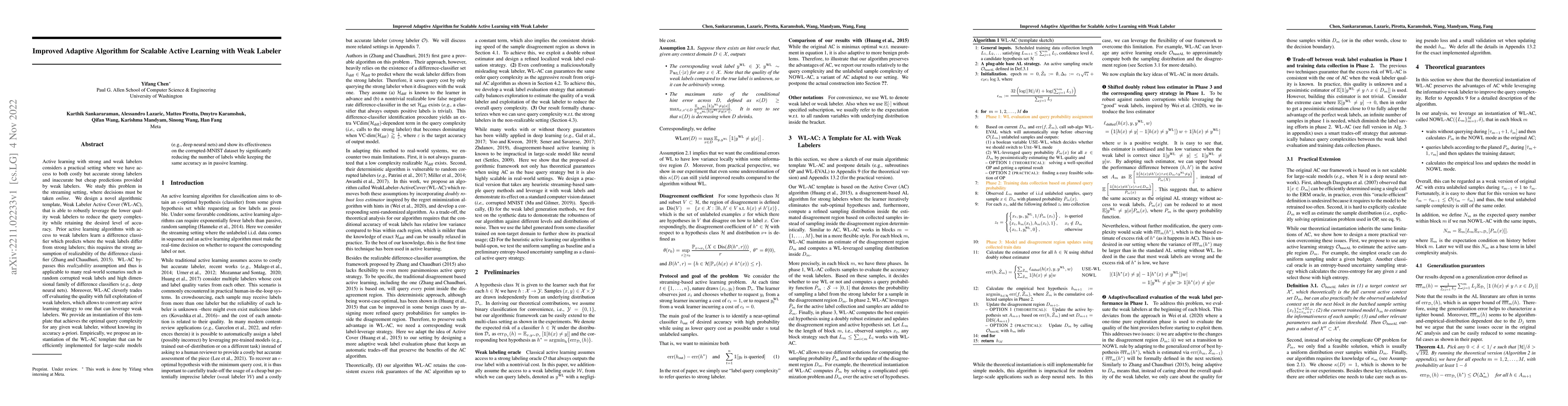 Thumbnail for Improved Adaptive Algorithm for Scalable Active Learning with Weak
  Labeler