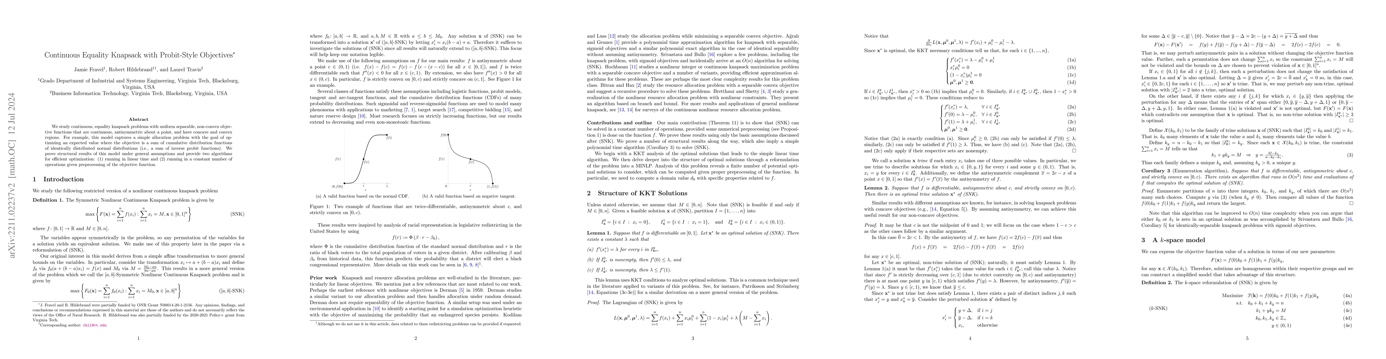 Thumbnail for Continuous Equality Knapsack with Probit-Style Objectives