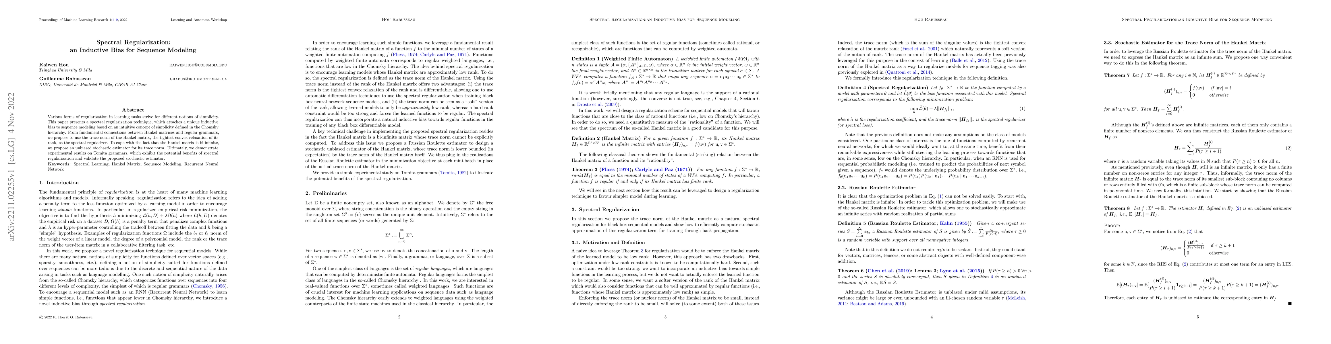 Thumbnail for Spectral Regularization: an Inductive Bias for Sequence Modeling