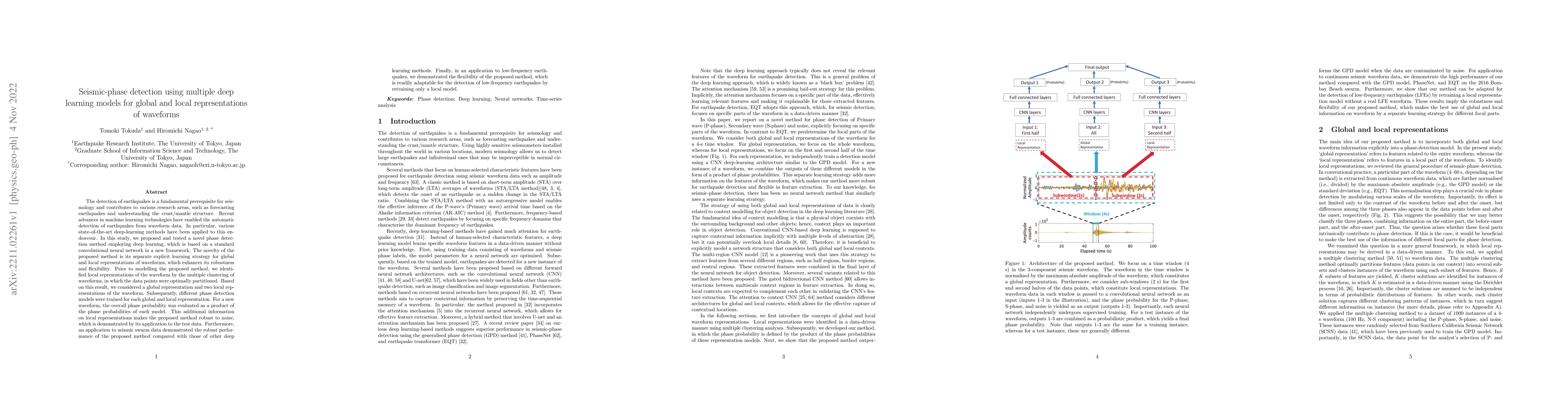 Thumbnail for Seismic-phase detection using multiple deep learning models for global
  and local representations of waveforms