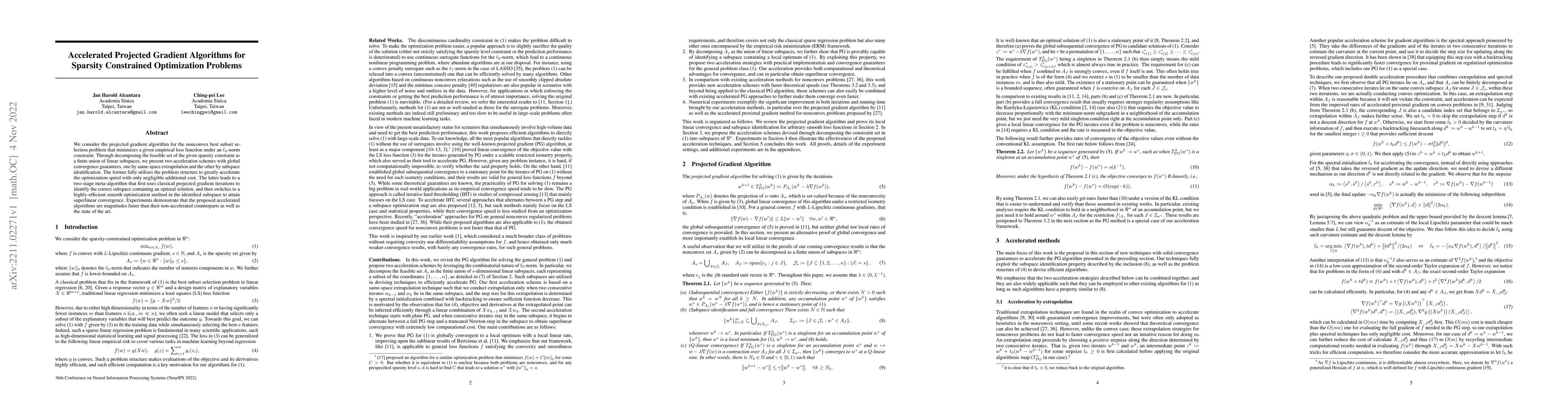 Thumbnail for Accelerated projected gradient algorithms for sparsity constrained
  optimization problems