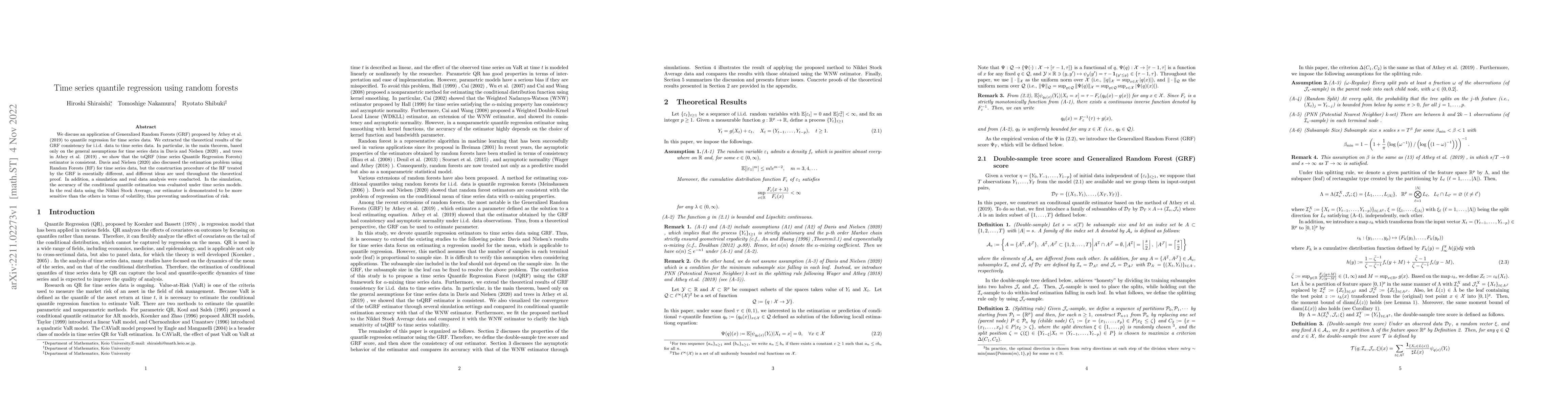 Thumbnail for Time series quantile regression using random forests