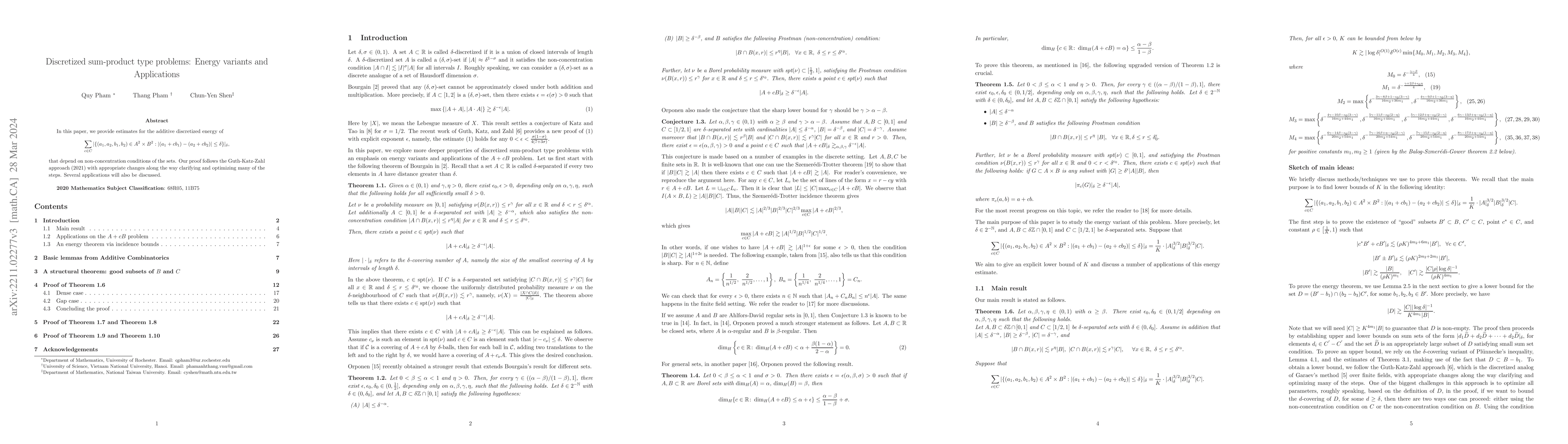 Thumbnail for Discretized sum-product type problems: Energy variants and Applications
