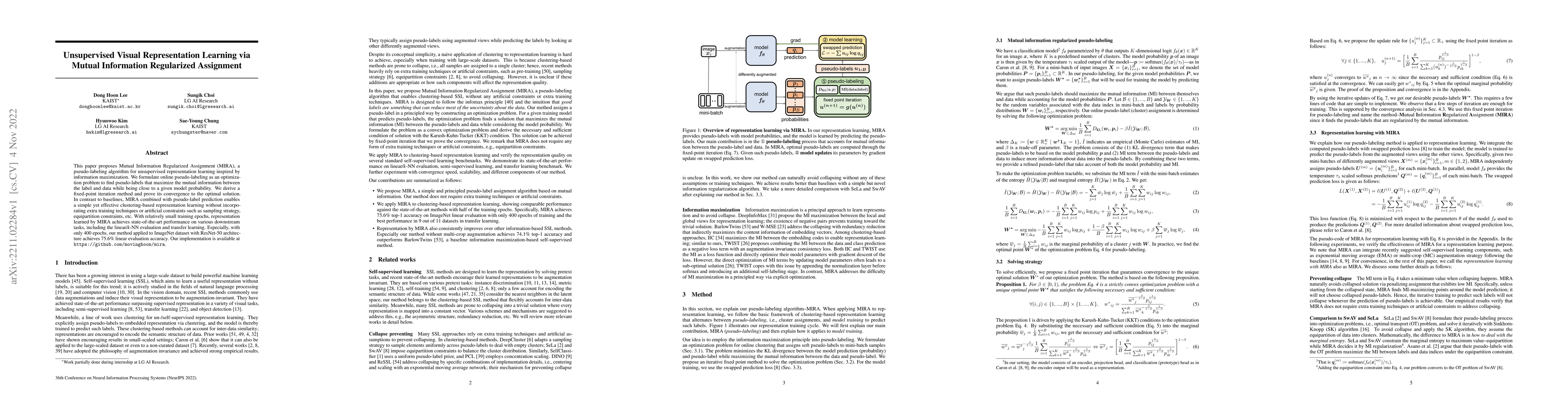 Thumbnail for Unsupervised Visual Representation Learning via Mutual Information
  Regularized Assignment
