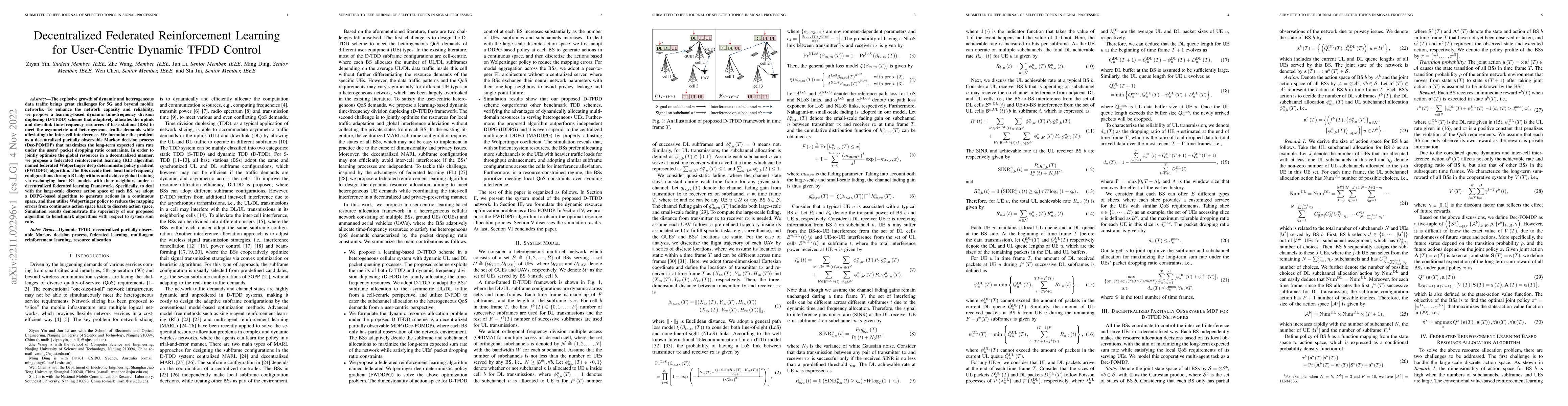 Thumbnail for Decentralized Federated Reinforcement Learning for User-Centric Dynamic
  TFDD Control