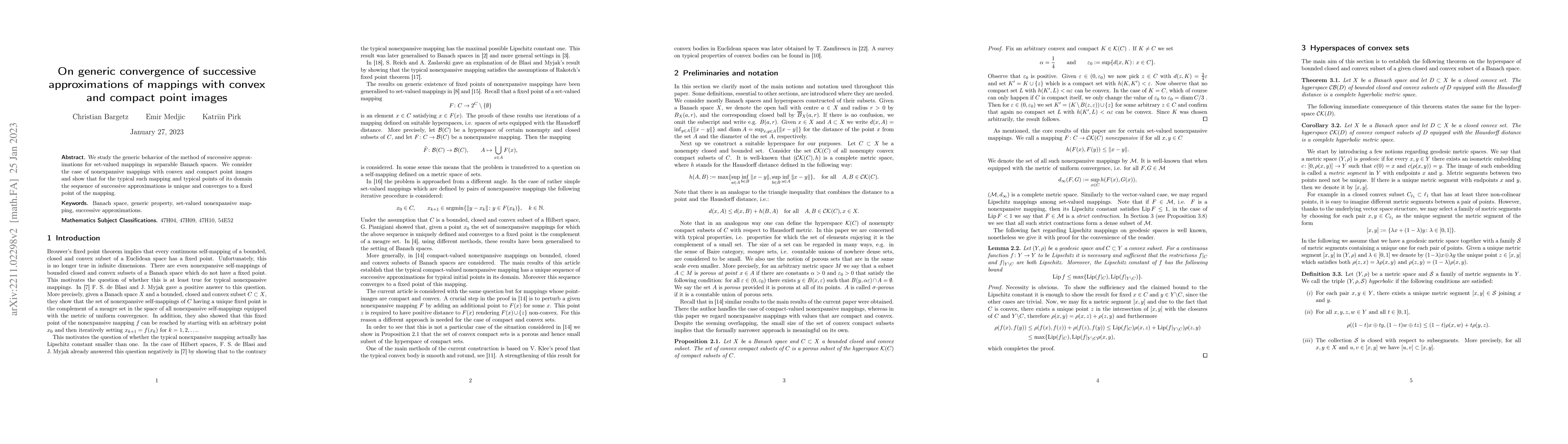 Thumbnail for On generic convergence of successive approximations of mappings with
  convex and compact point images