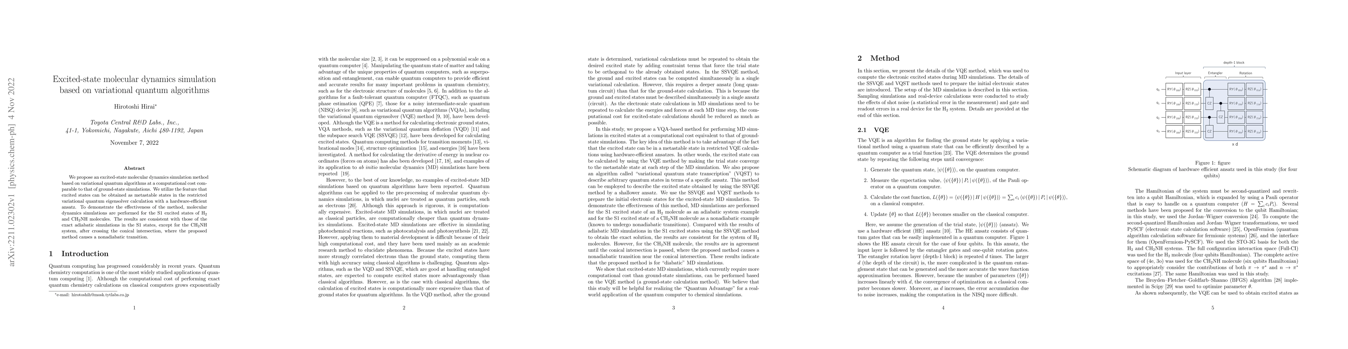 Thumbnail for Excited-state molecular dynamics simulation based on variational quantum
  algorithms