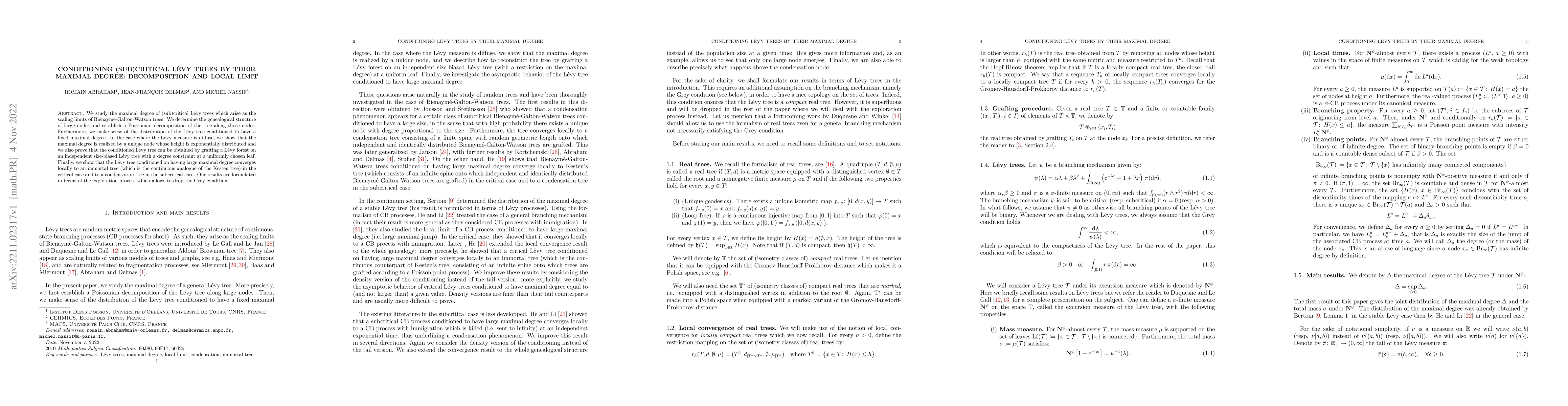 Thumbnail for Conditioning (sub)critical L{\'e}vy trees by their maximal degree:
  Decomposition and local limit