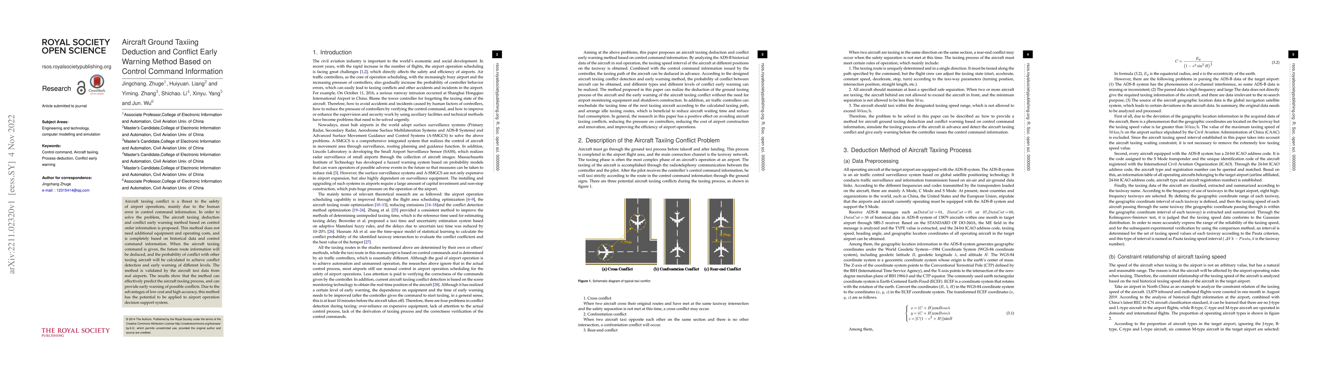 Thumbnail for Aircraft Ground Taxiing Deduction and Conflict Early Warning Method
  Based on Control Command Information