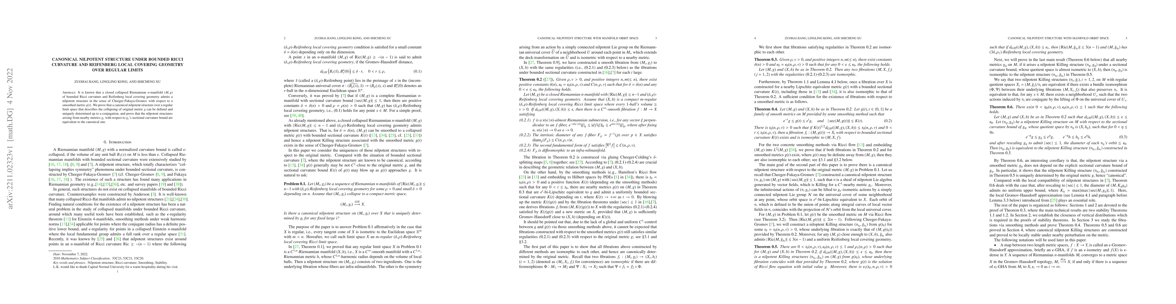 Thumbnail for Canonical nilpotent structure under bounded Ricci curvature and
  Reifenberg local covering geometry over regular limits
