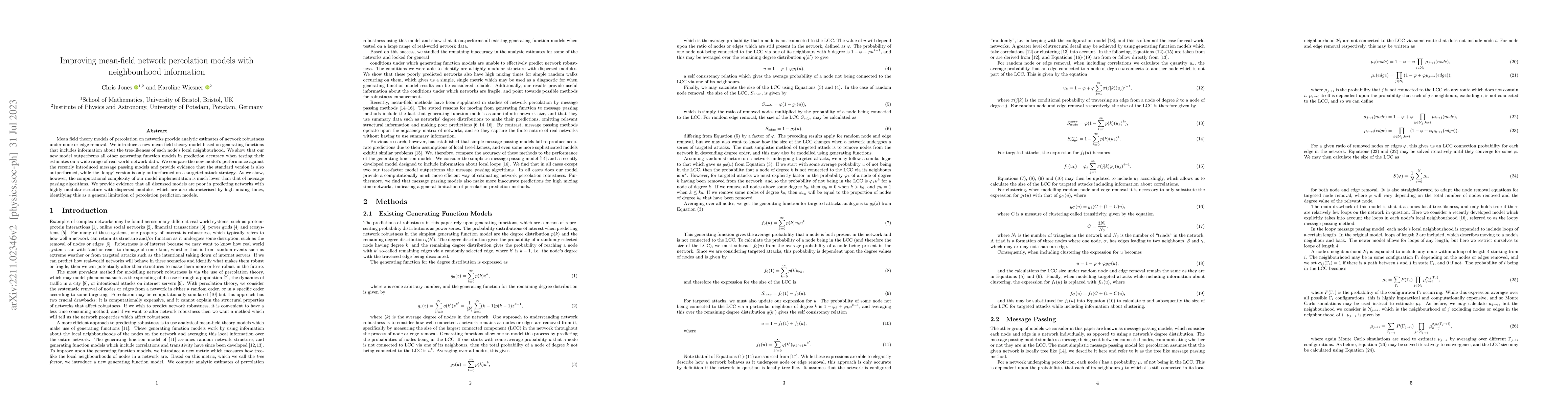 Thumbnail for Improving mean-field network percolation models with neighbourhood
  information