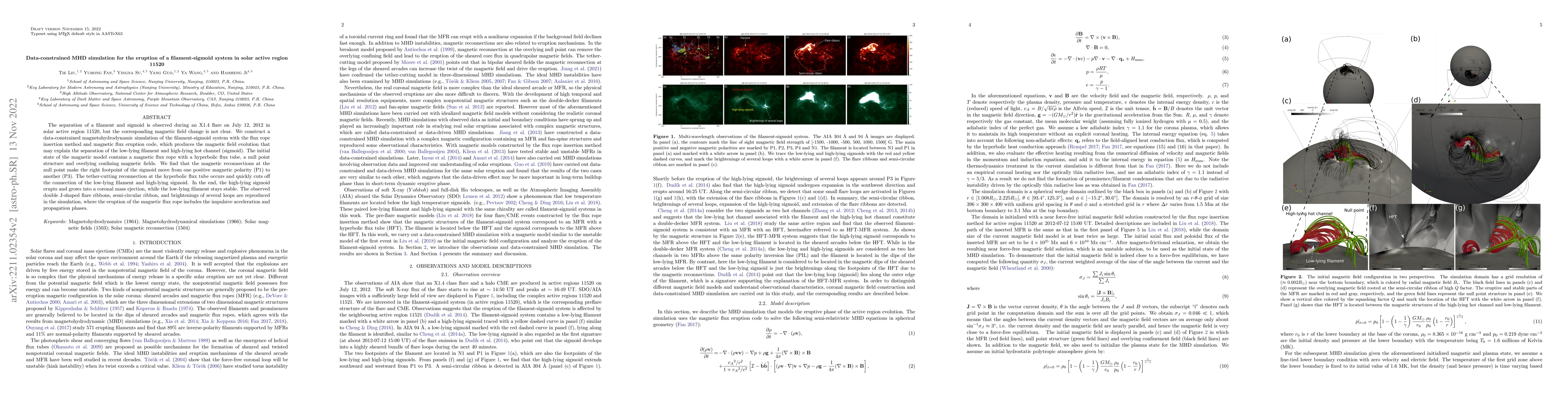 Thumbnail for Data-constrained MHD simulation for the eruption of a filament-sigmoid
  system in solar active region 11520